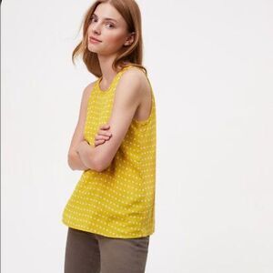 Ann Taylor Loft mustard yellow and white spotted mixed media top size medium